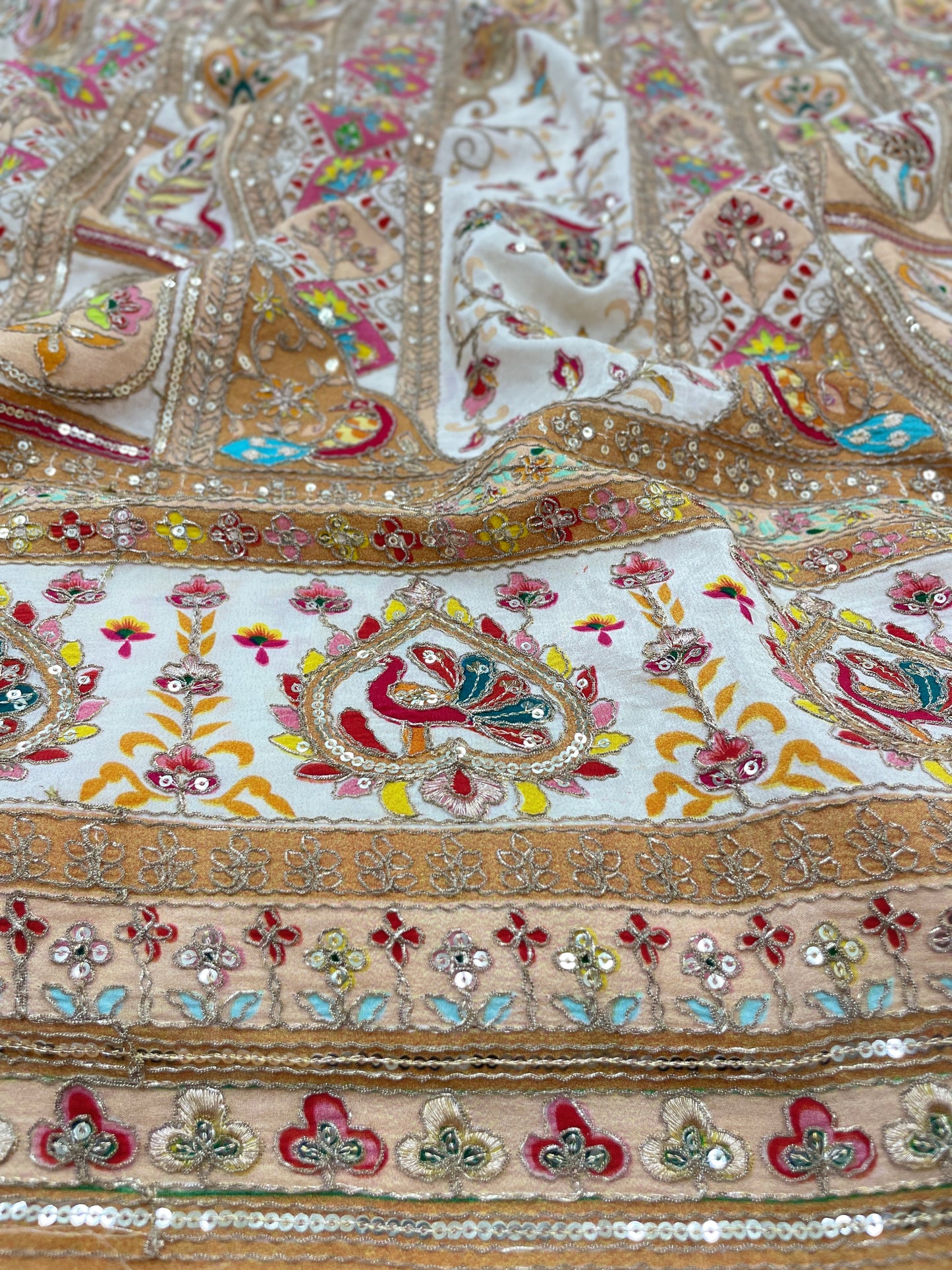 Luxurious Adorable Colorful Embroidery With Zari And Sequins On Crepe Fabric