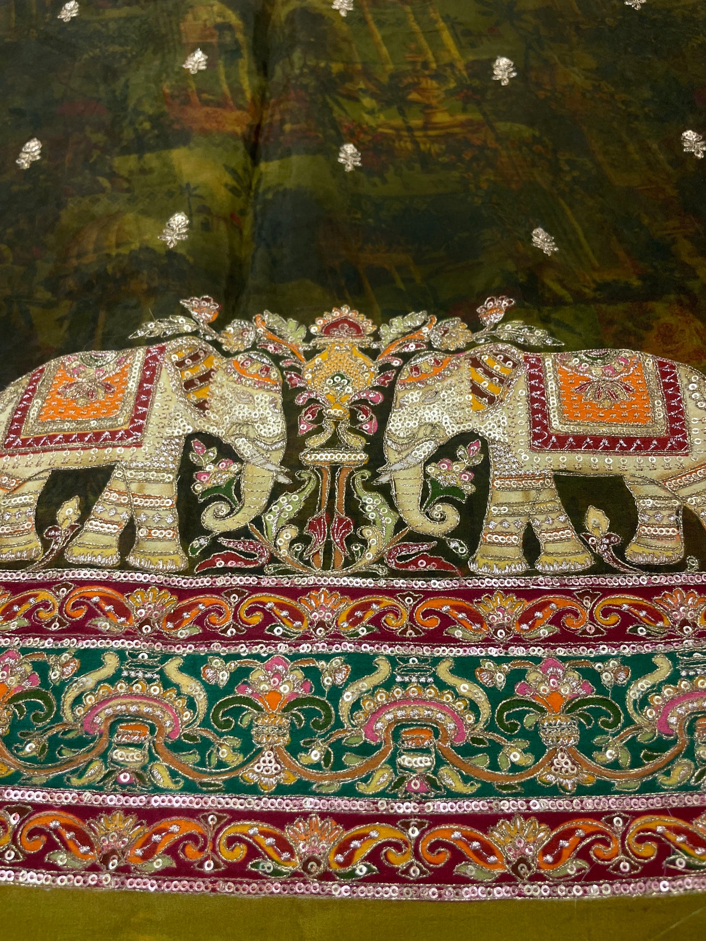 Charming Gorgeous Heavy Ethnic Border Work With Sequins And Zari On Crepe Fabric