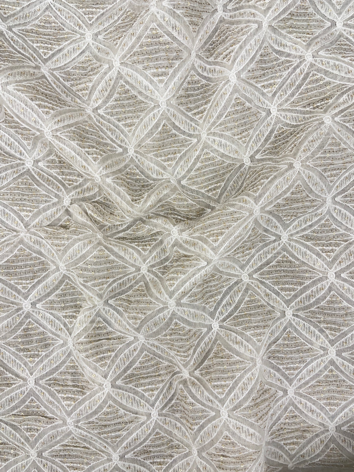 Stunning Elegant White Thread And Golden Sequin Work On Dyeable Chanderi Fabric