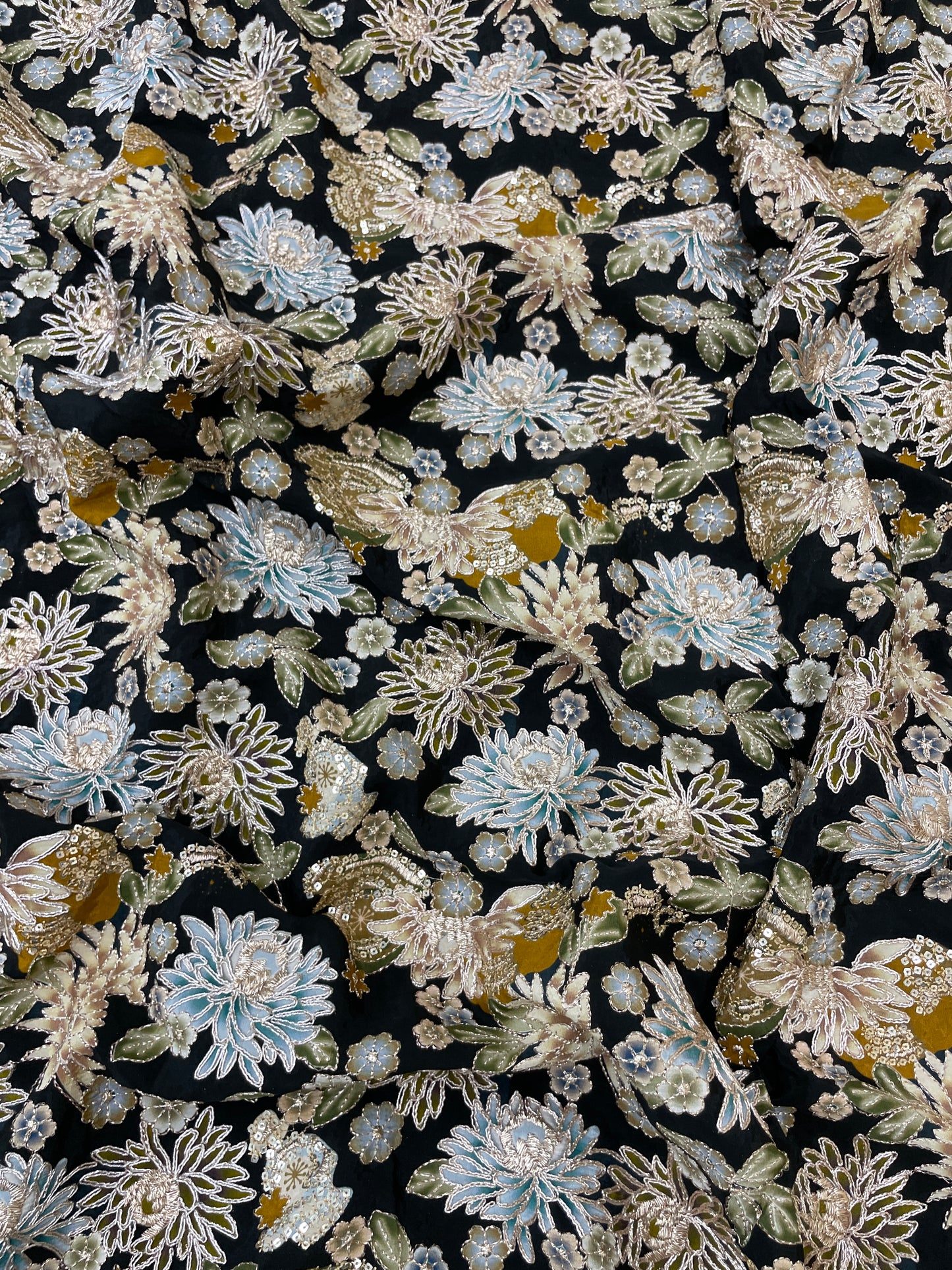 Beautiful Elegant Floral Print With Embroidery On Crepe Fabric