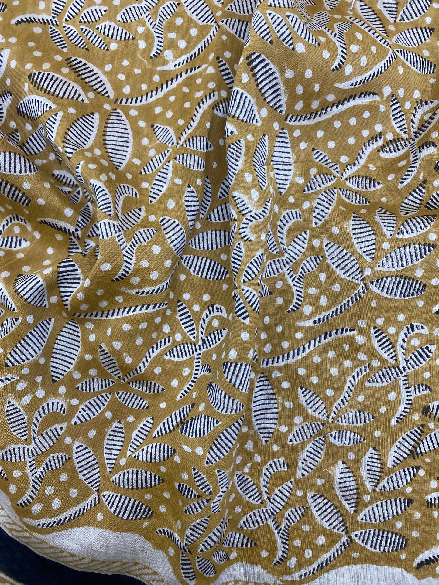 Attractive Gorgeous Black And White Leafy Print On Mehndi Colored Chanderi Fabric
