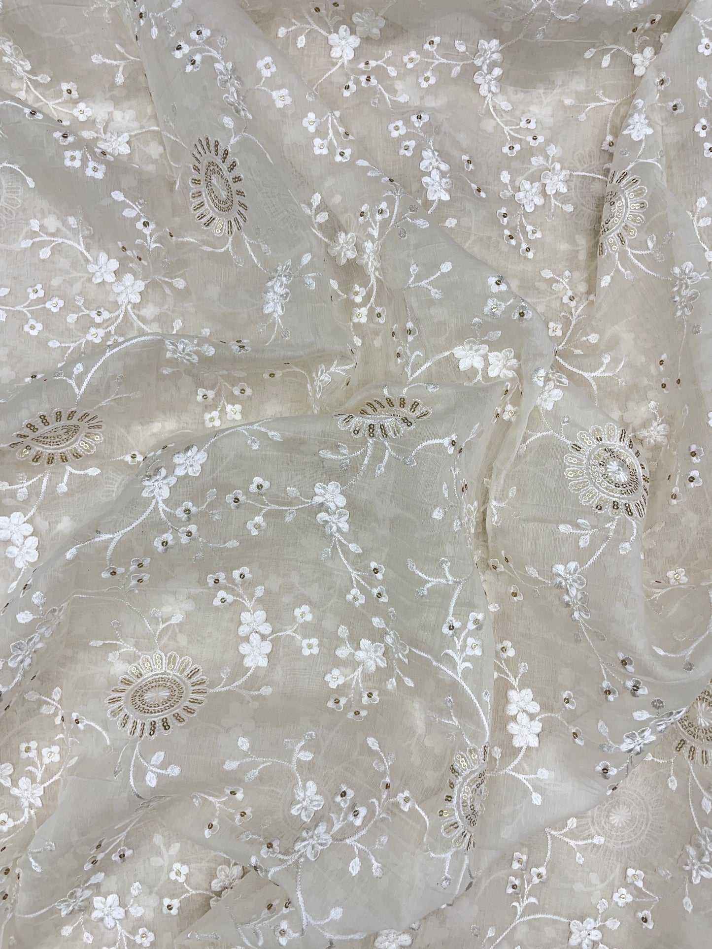 Unique Elegant Thread Embroidery With Sequence Work On Chanderi Silk Fabric