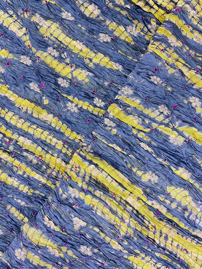 Multi Color Shibori Print With Zari Work And Jacquard Weaving On Chiniya Silk Fabric 