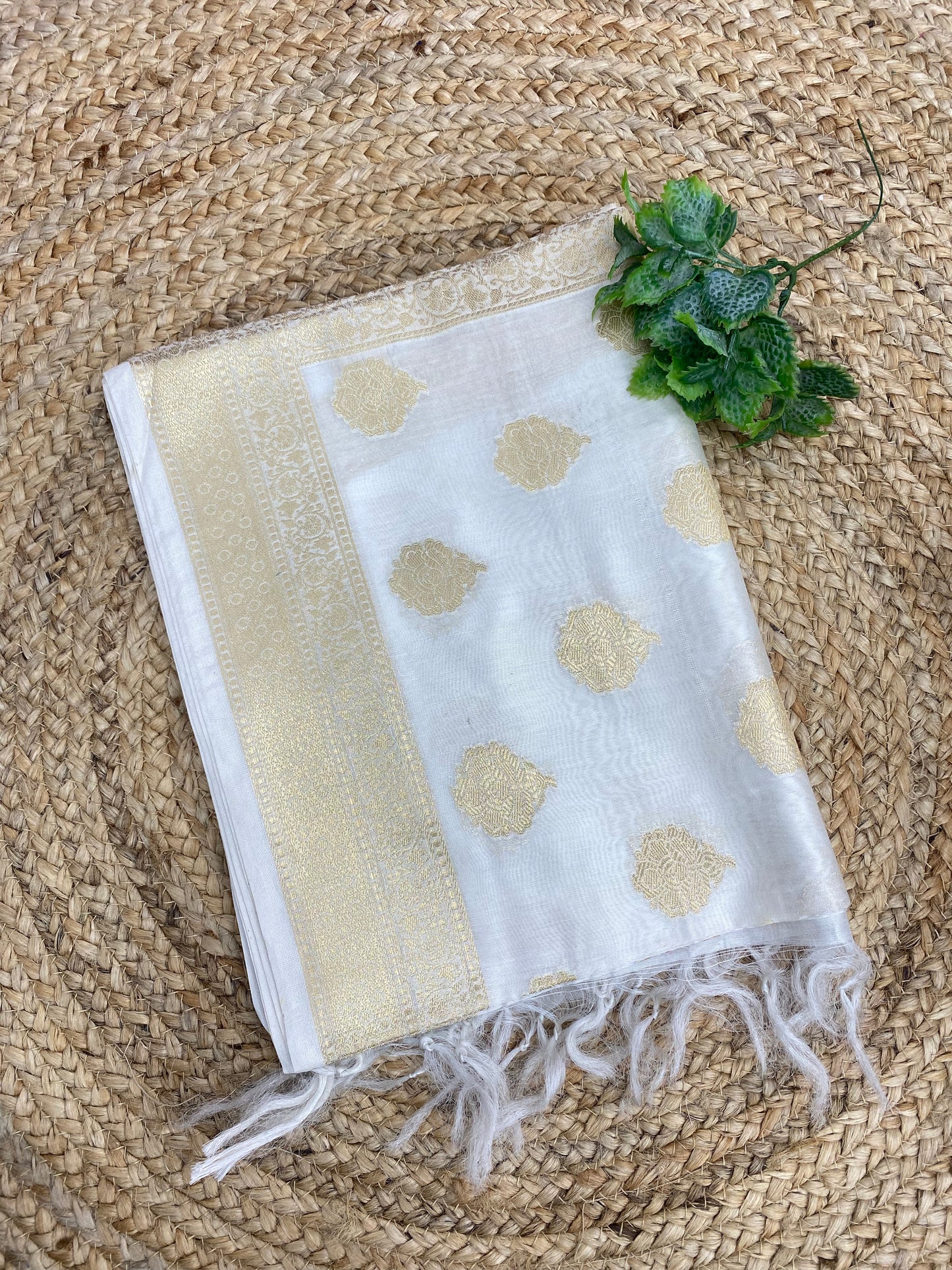 Exclusive Premium Golden Zari Traditional Motif Work On Dyeable Bnarasi Chanderi Jacquard Dupatta