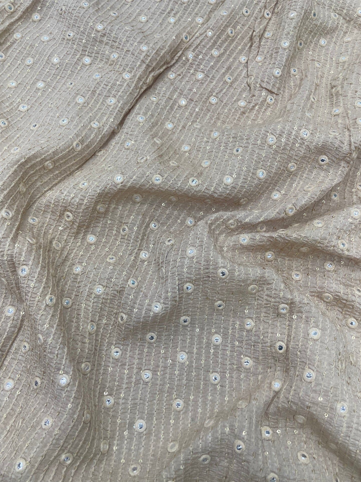 Classic Exclusive Subtle Thread Embroidery With Faux Mirror And Sequin Work On Mysore Silk Fabric