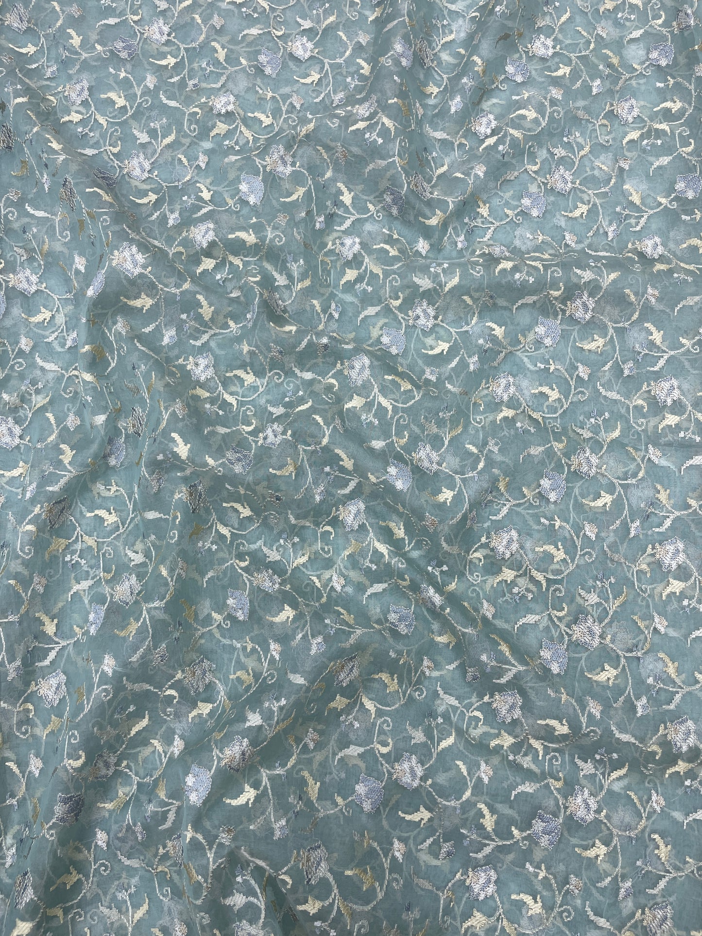 Pure Silk Organza Multithread Embroidery (Color Available) 44"Inch