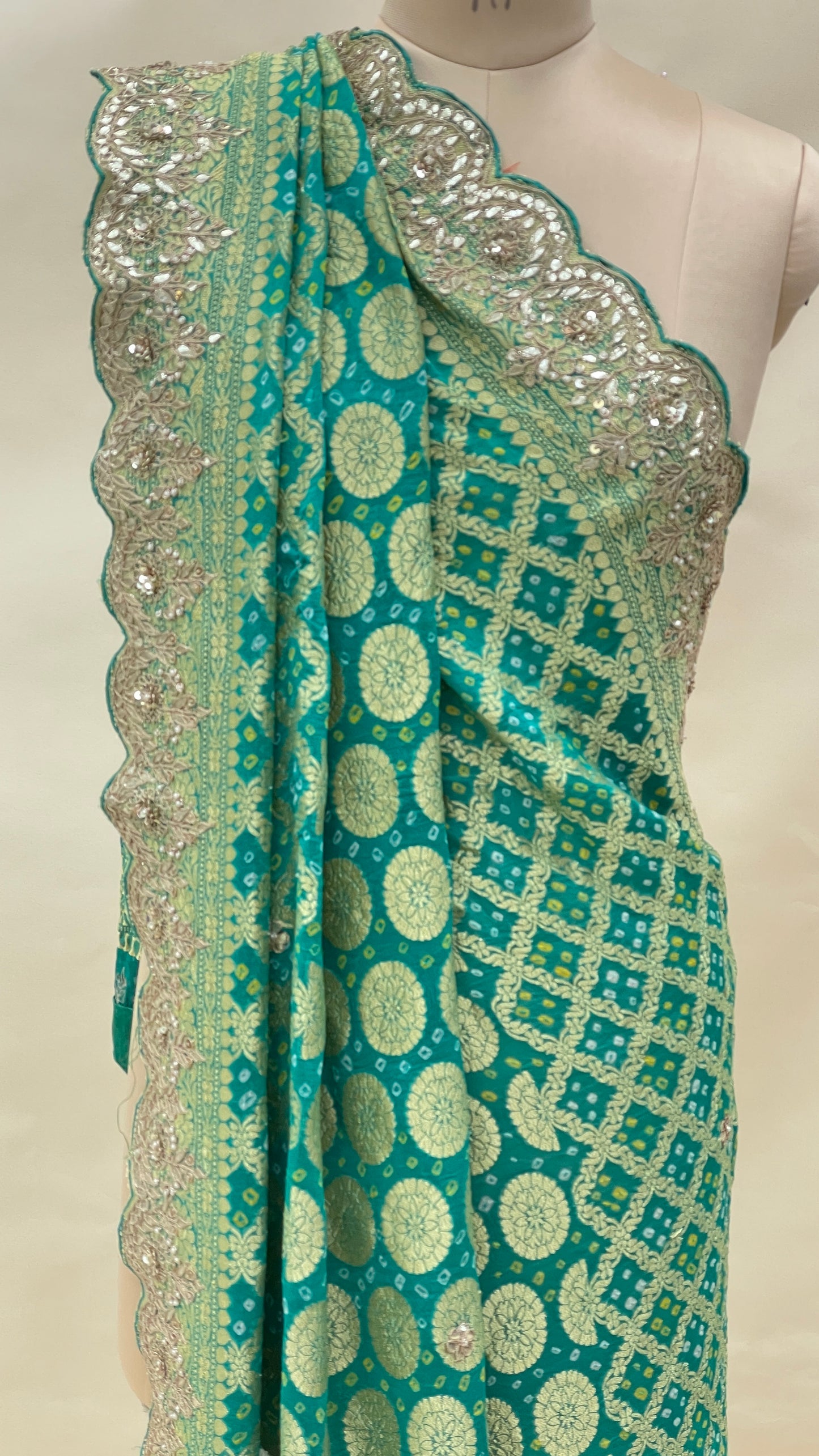 Pure Khadi Georgette Bandhani With Hand Gotta Patti