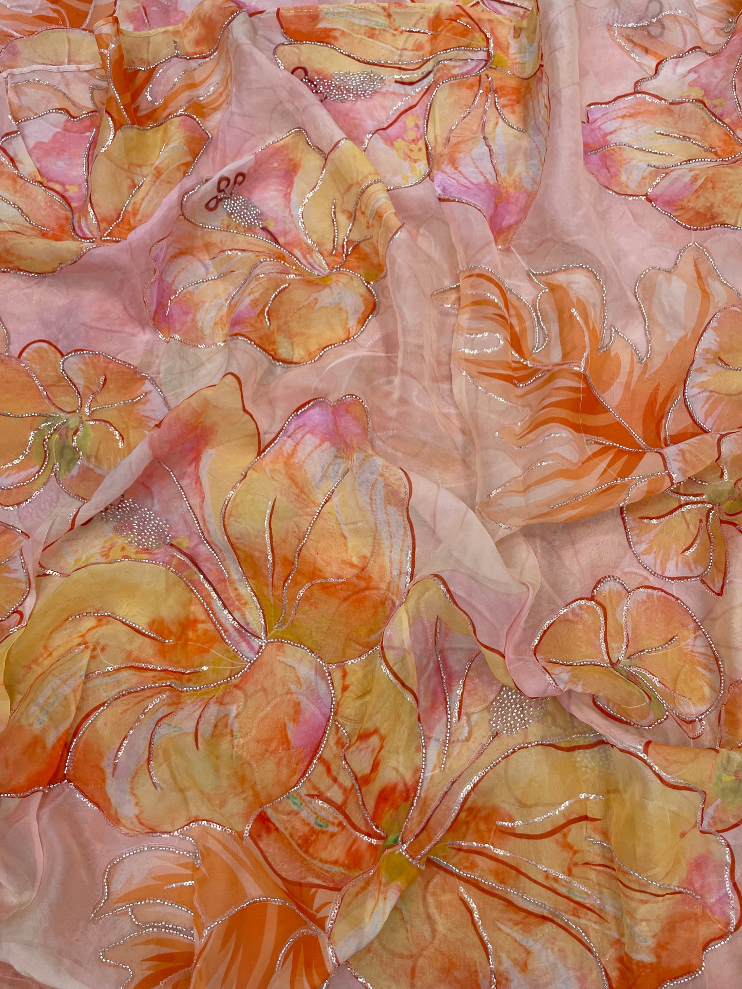 Viscose Organza Print Handwork (Color Available)