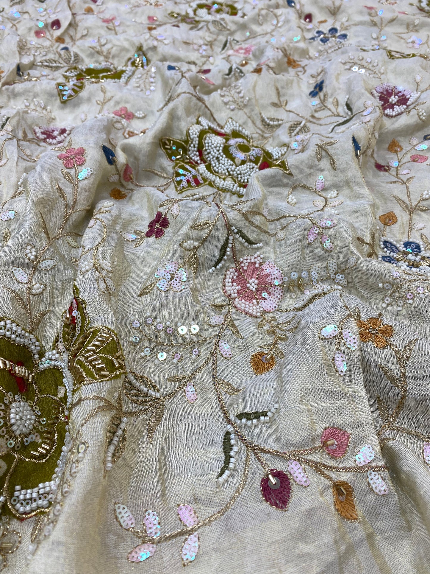 Tissue Bandhni Patchwork With Hand Embroidery (Color Available) 54"Inch