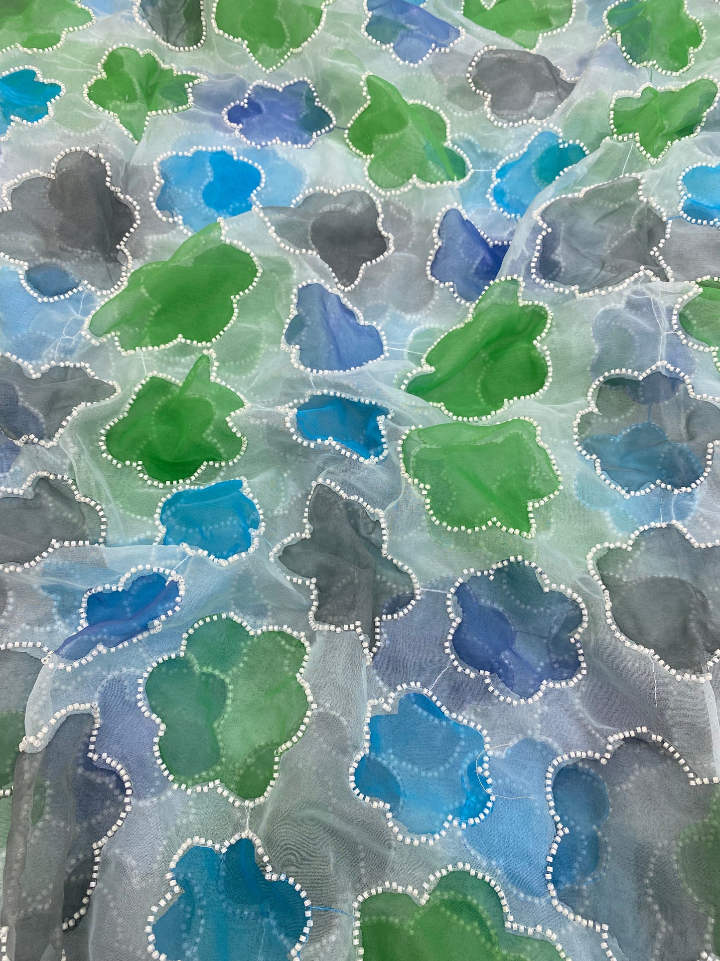 Organza Handbrush Paint With Hand Pearl Work (Color Available)