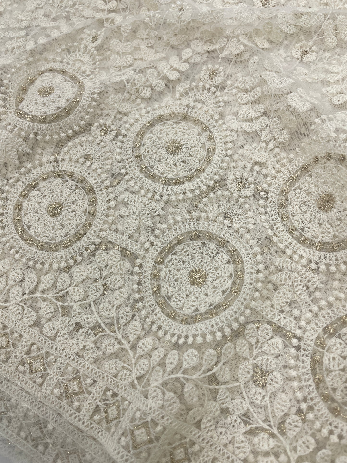 Dyeable Net Lucknowi Ebroidery