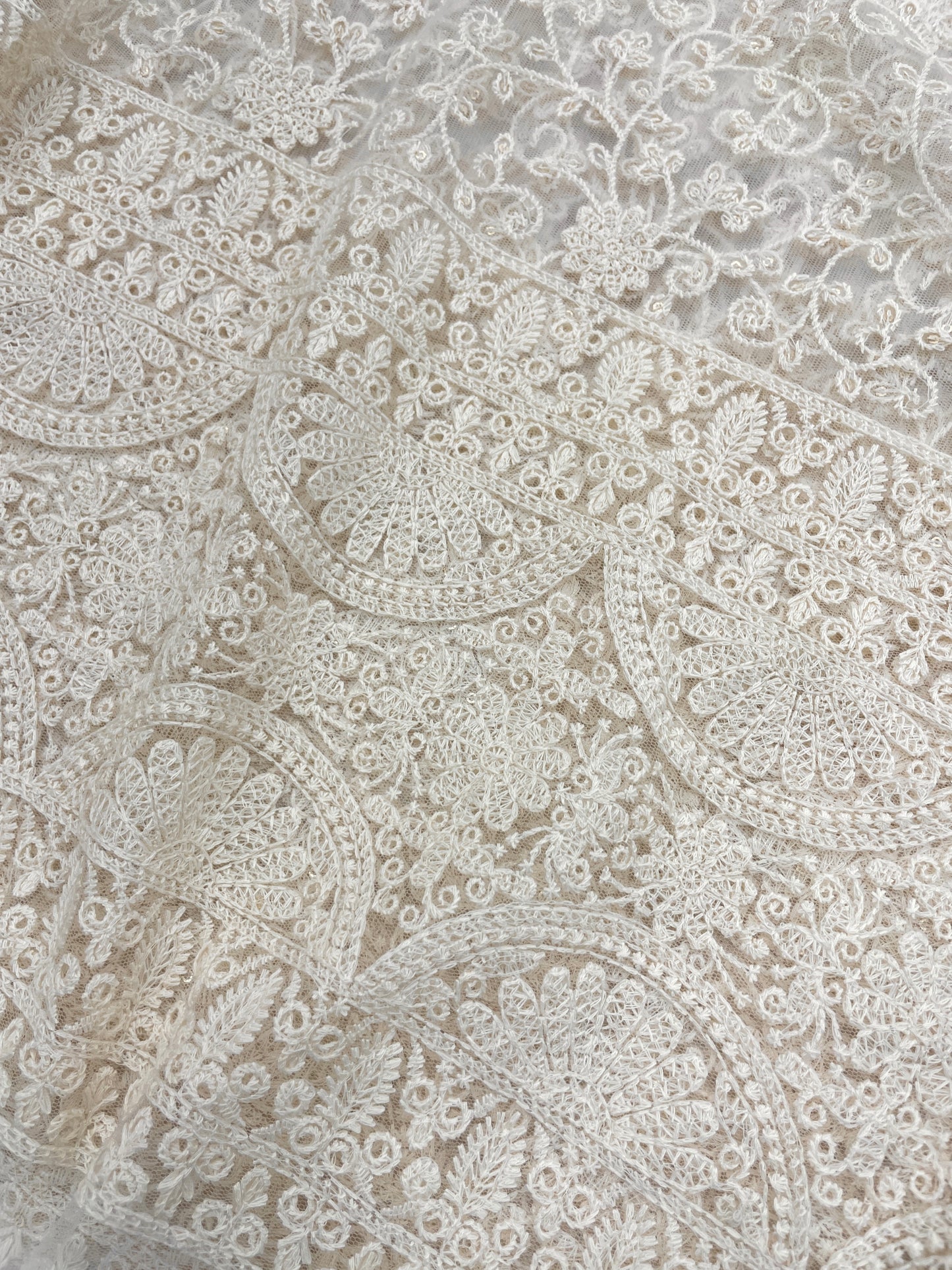 Dyeable Net Lucknowi Embroidery