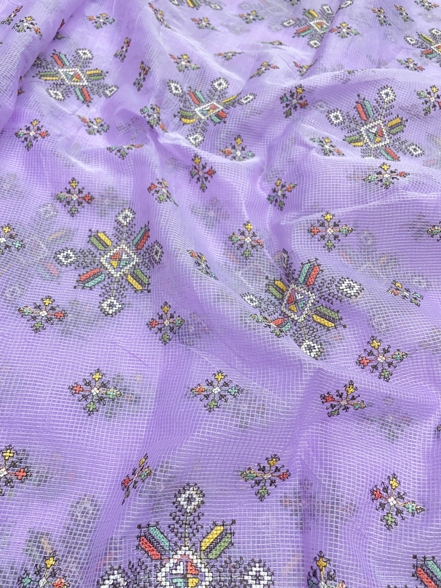 Stunning Classic Traditional Multi Thread Embroidery On Kota Doria Fabric