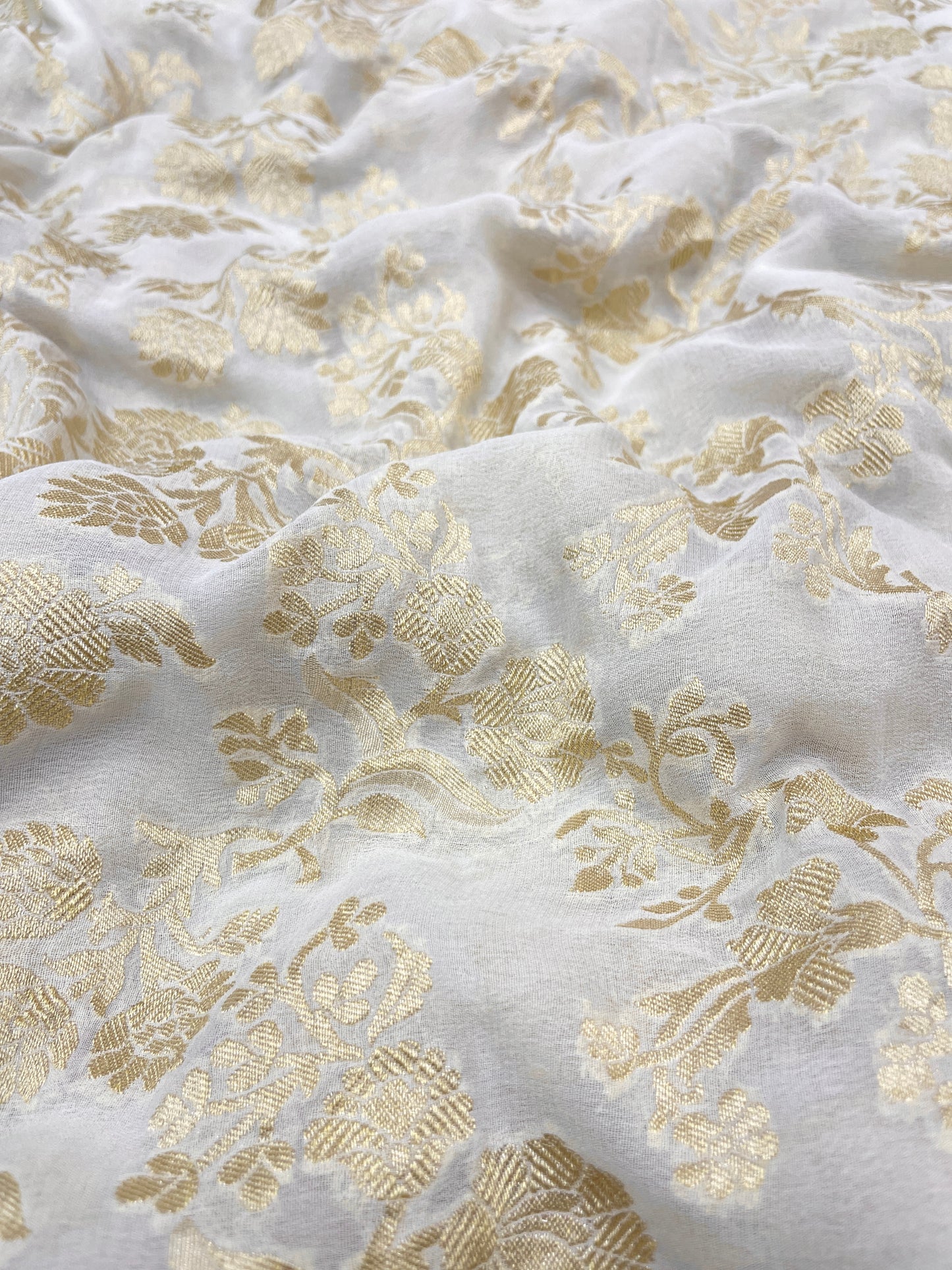 Pleasant Superb Golden Zari Embroidery On Pure Khadi Georgette Dyeable Fabric