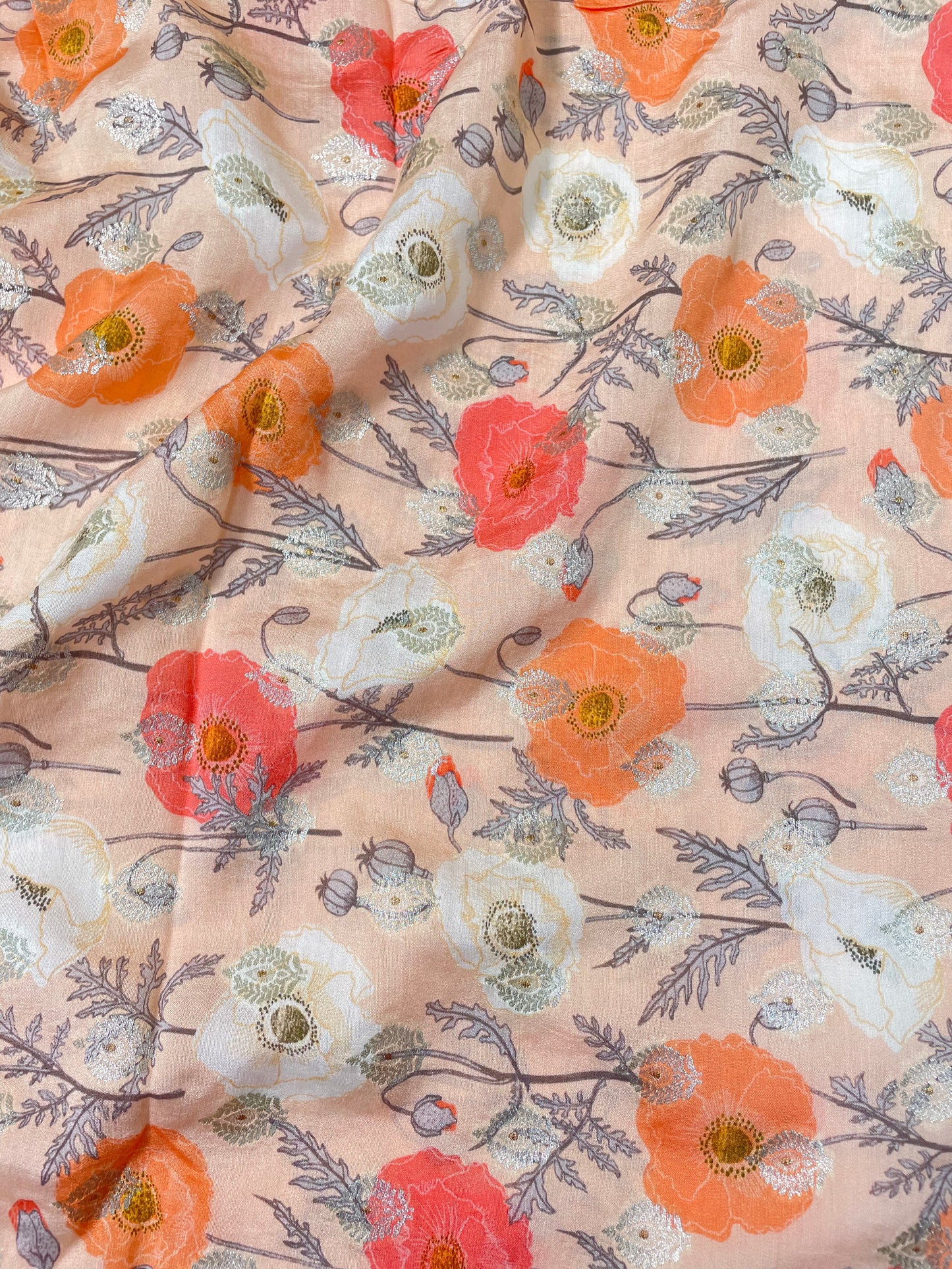 Amazing Eye Catching Colorful Floral Print With Zari Weaving On Pure Munga Silk Fabric