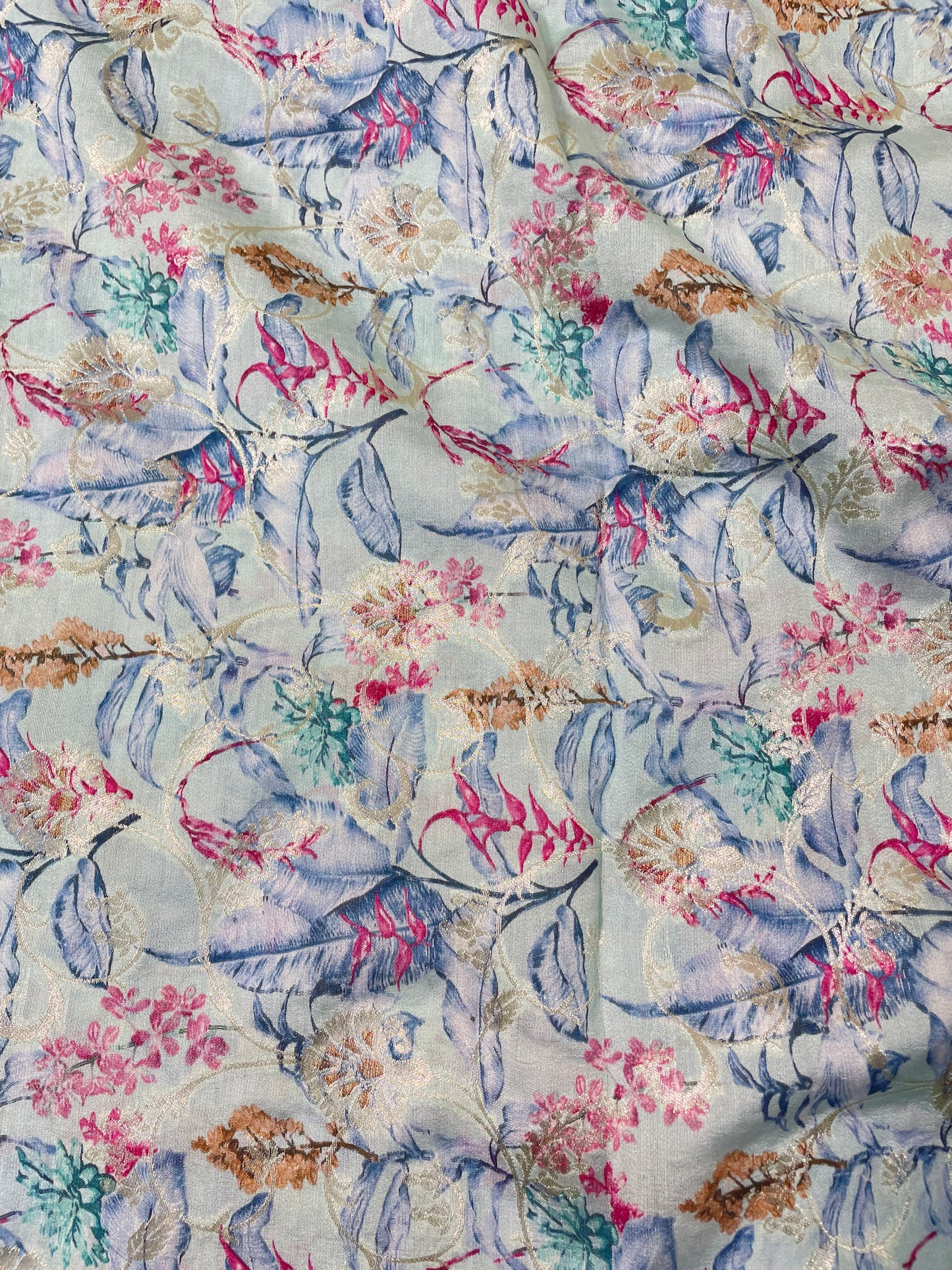 Glorious Exquisite Multi Color Print With Zari Weaving On Pure Munga Silk Fabric