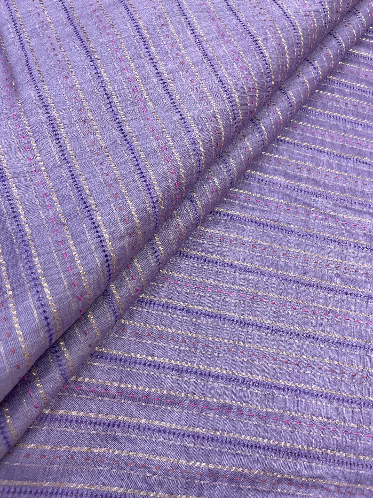 Lining Thread Embroidery On Pure Munga Silk Fabric