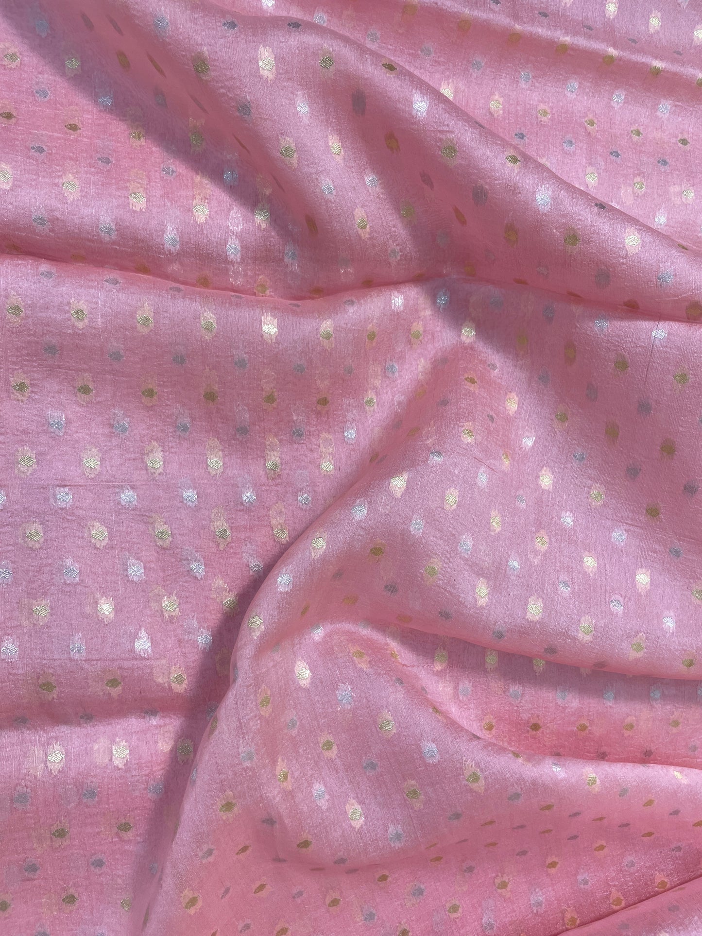 Golden And Silver Zari Weaving On Pure Silk