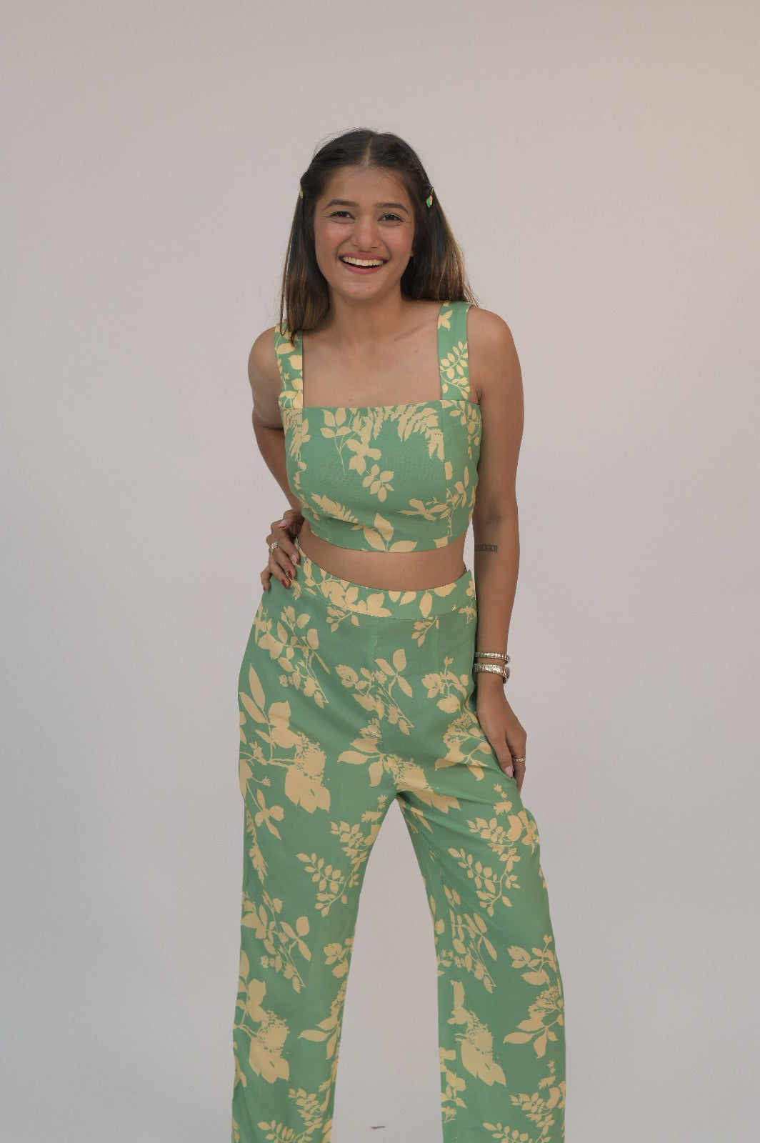 Leafy Printed Co-ord Set With Jacket