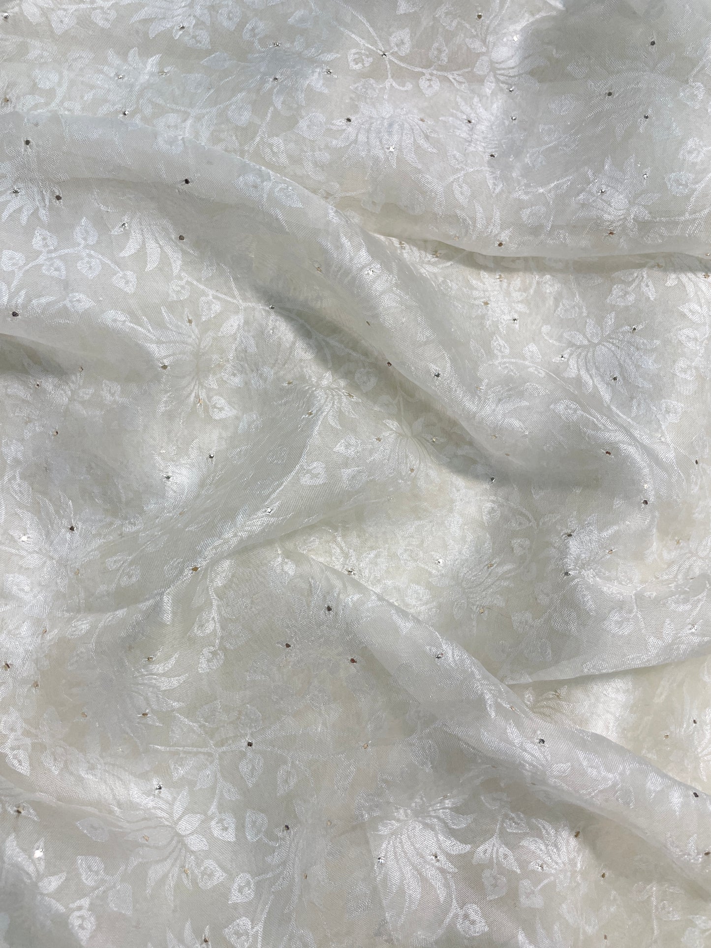 Beautiful Delicate Floral Thread Embroidery With Mukesh Work On Silk Organza Fabric