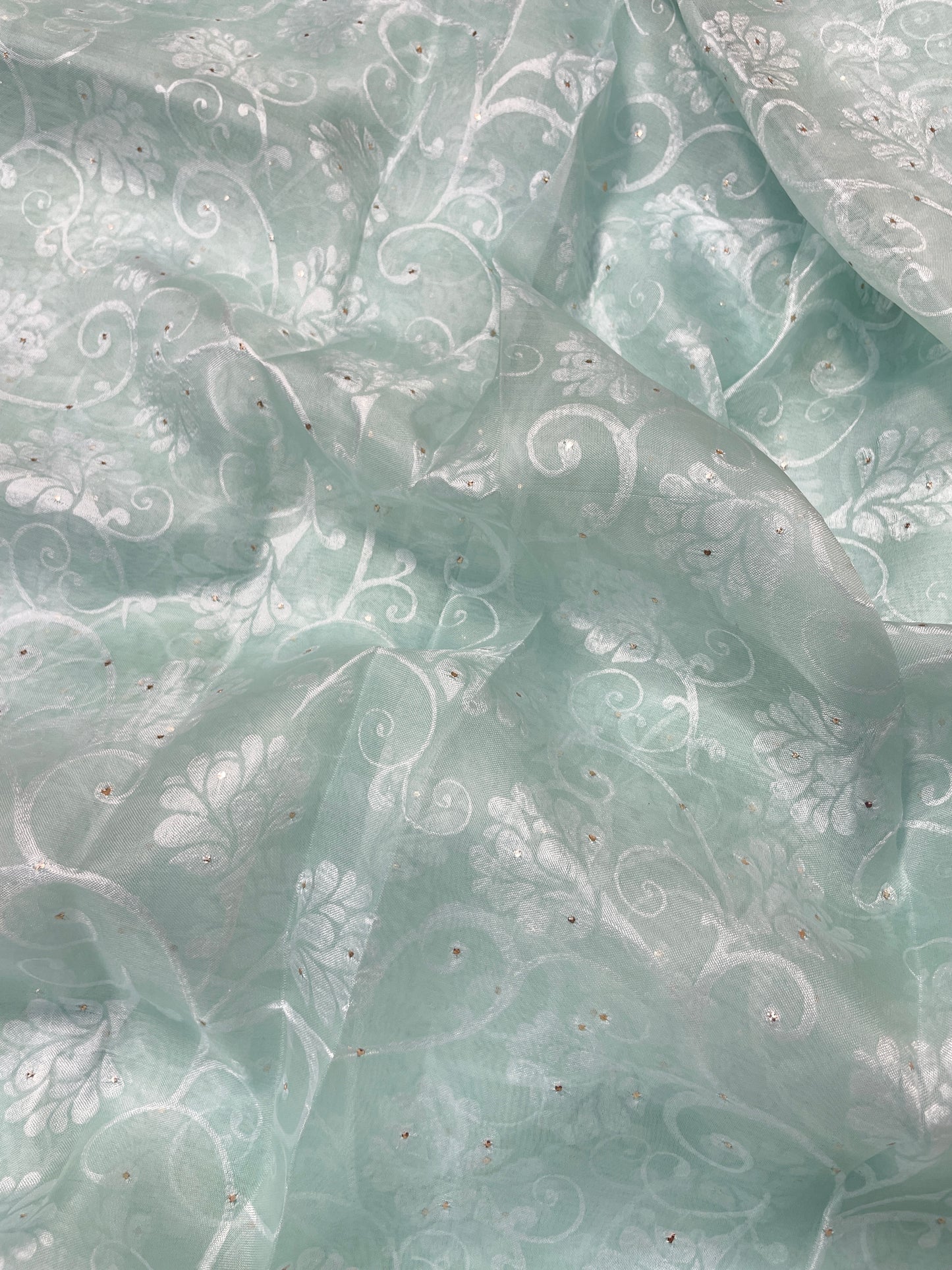 Fantastic Superb Floral Embroidery With Hand Mukesh Work On Silk Organza Fabric