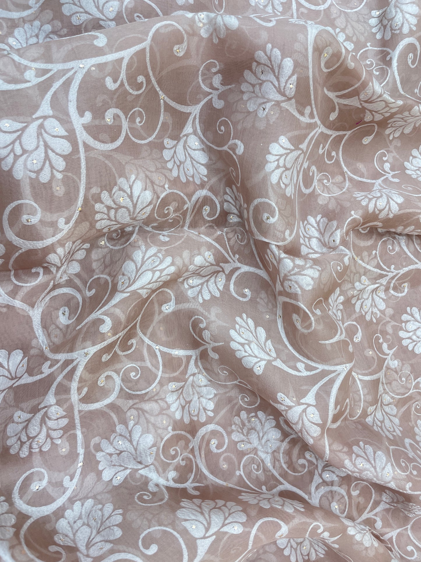 Exclusive Top Notch Floral White Thread Embroidery With Hand Mukesh Work On Silk Organza Fabric