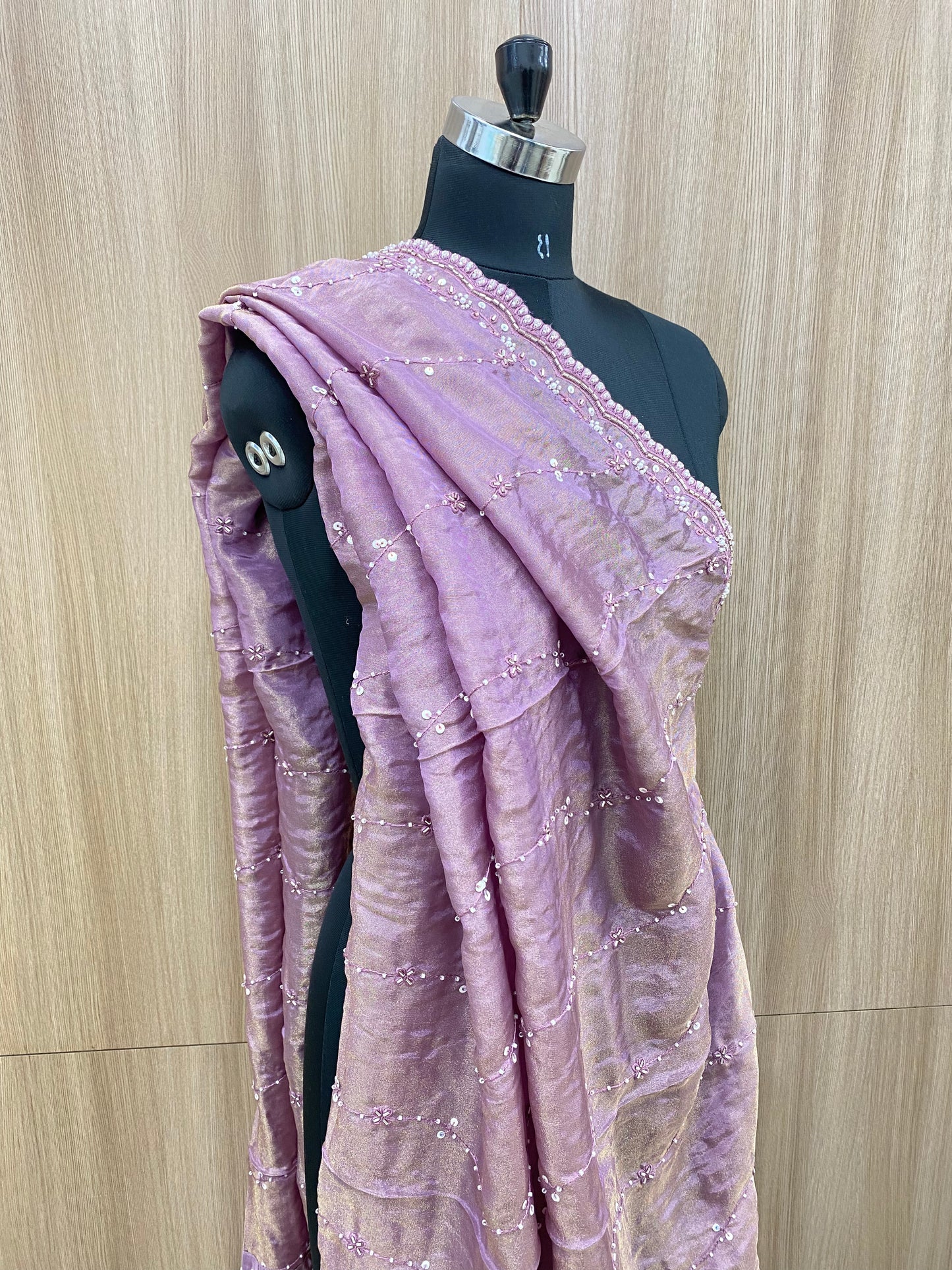 Exclusive Elegant Sequence And Beads Work On Tissue Dupatta