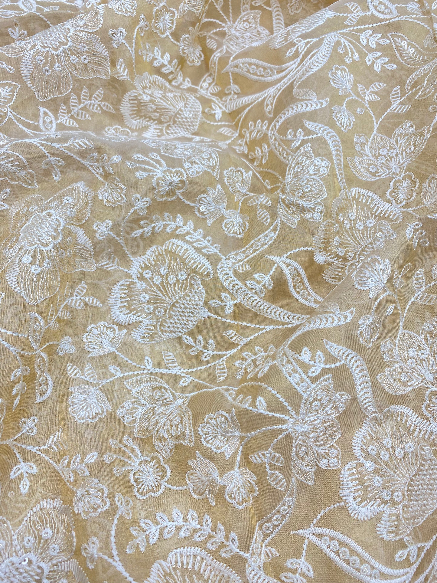 Amazing Floral Embroidery On Dyeable Pure Tissue Fabric