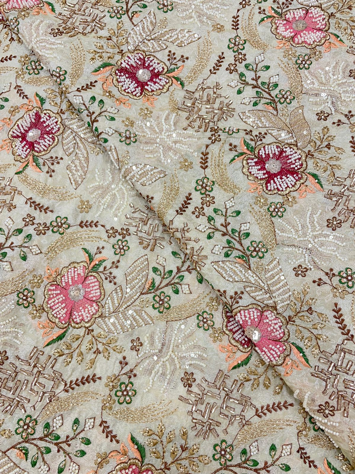 Beautiful Threads And Beads Embroidery On Tissue Fabric