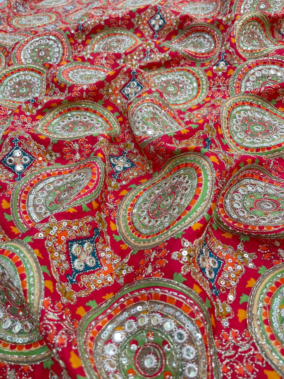 Crepe Position Print With Embroidery 44"Inch (Colours Available)