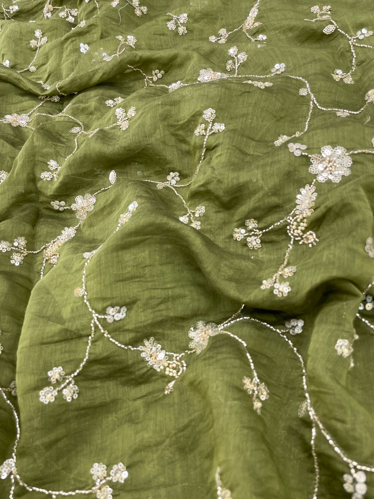 Chanderi embroidery with beads (Color Available) 44"Inch