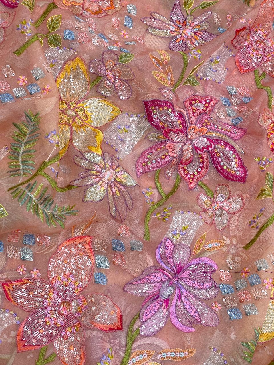 Pure Organza Multi Embroidery (Color Available) 44"Inch