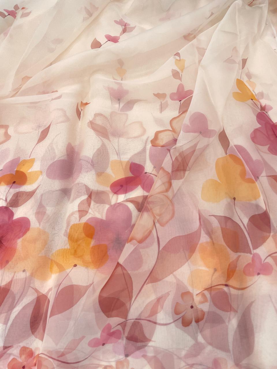 Pure Silk Organza Hand Print