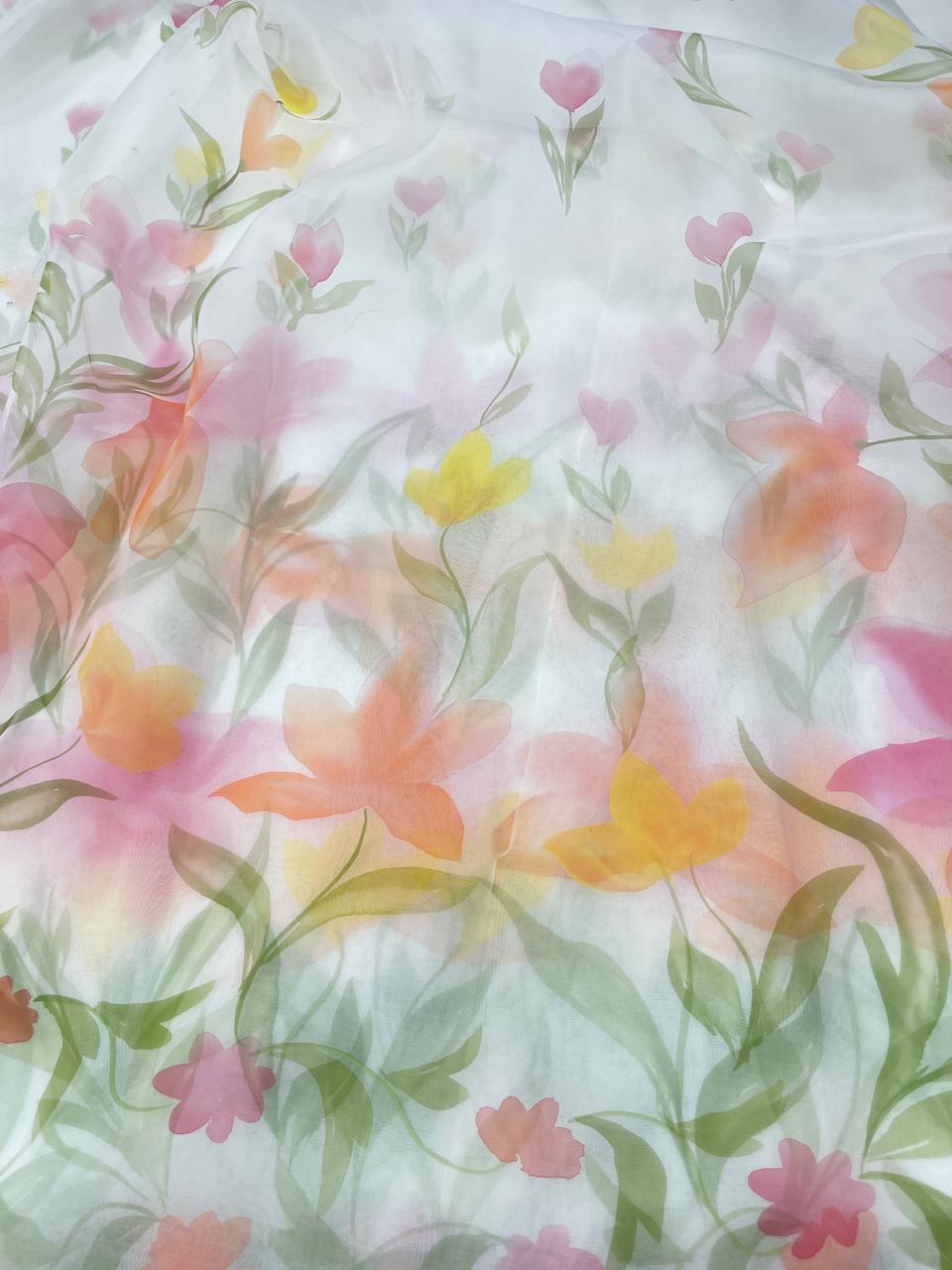 Pure Silk Organza Hand Print