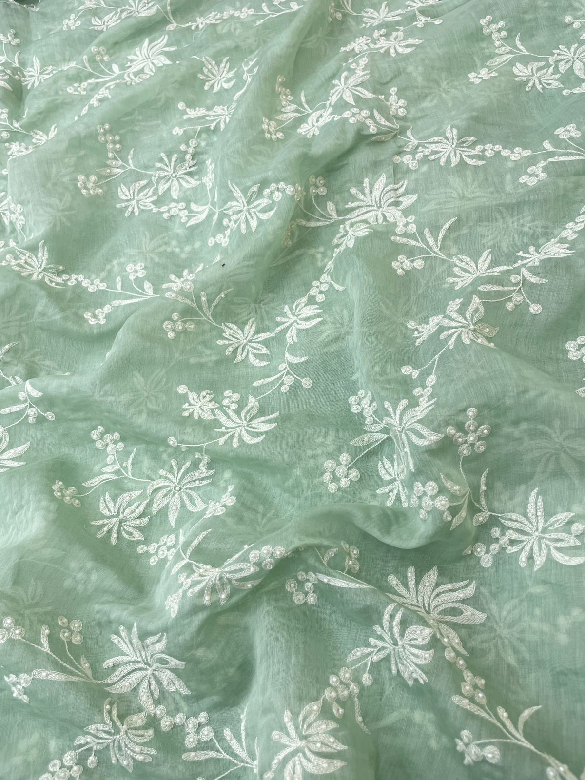 Chanderi embroidery with beads (Color Available) 44"Inch