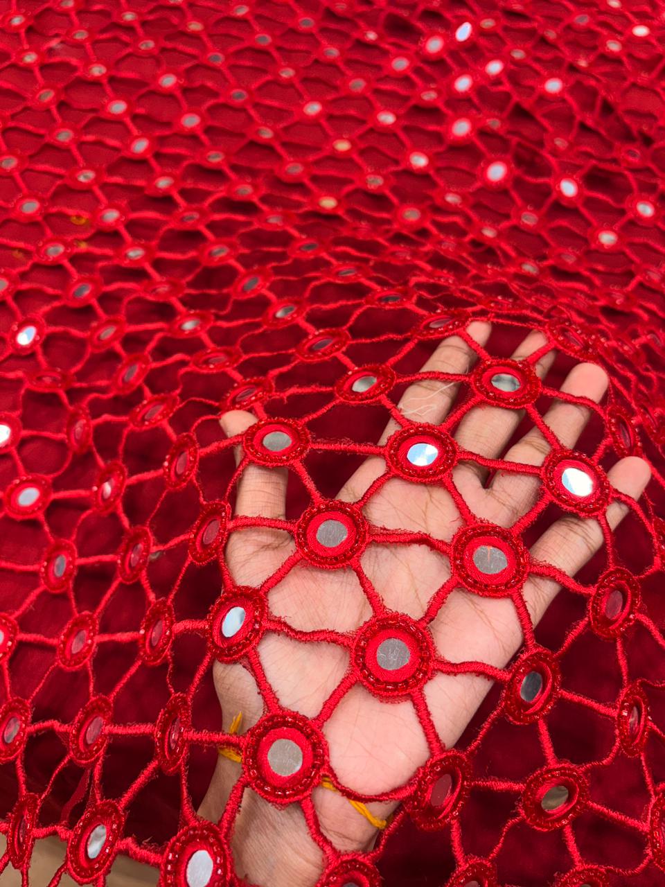 Net Mirror Cutwork Embroidery