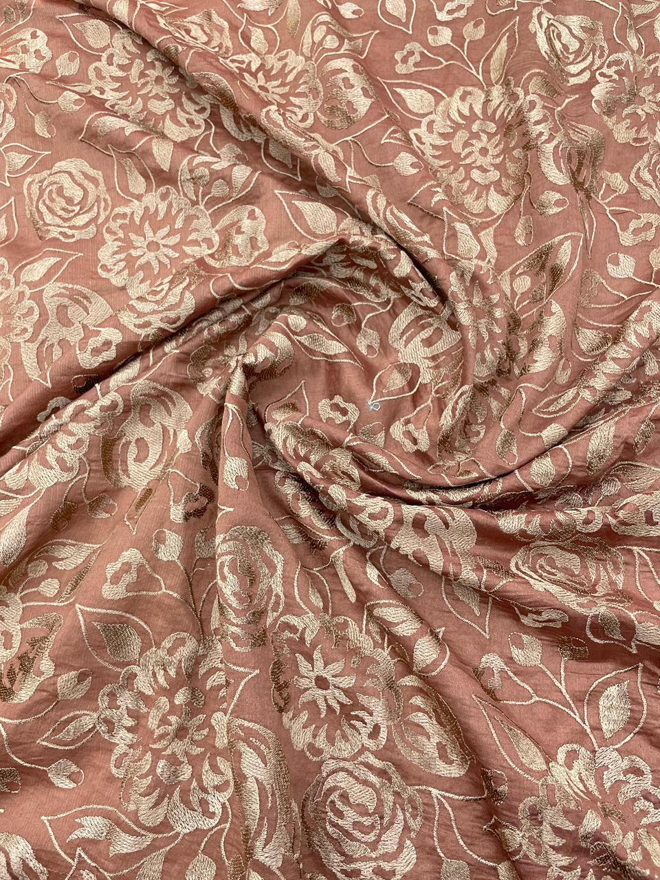 Pure Chanderi Embroidery (Color Available) 44"Inch