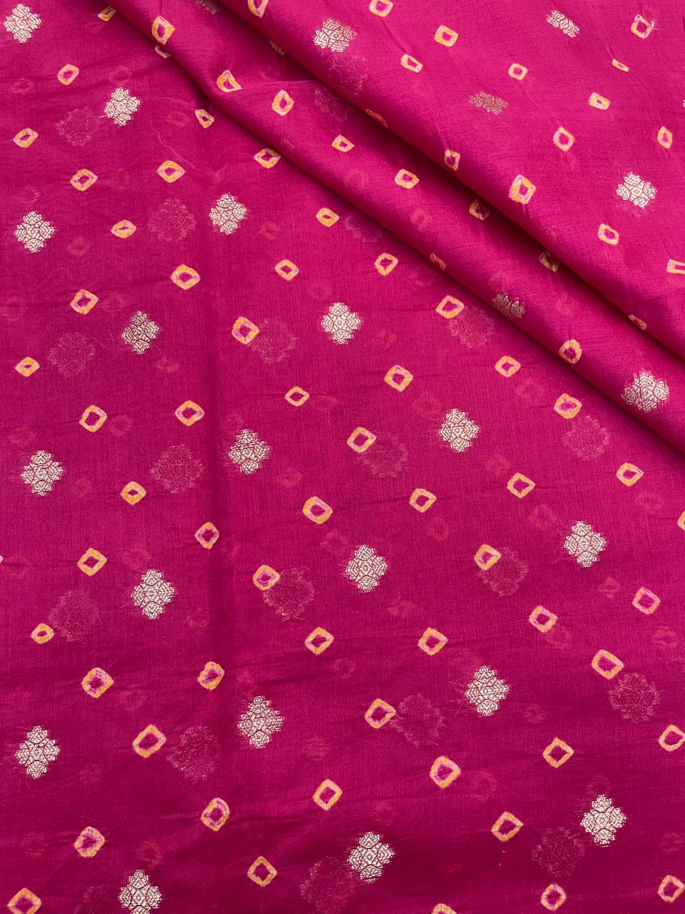 Pure Chanderi Zari Butti With Hand Bandhni (Color Available)