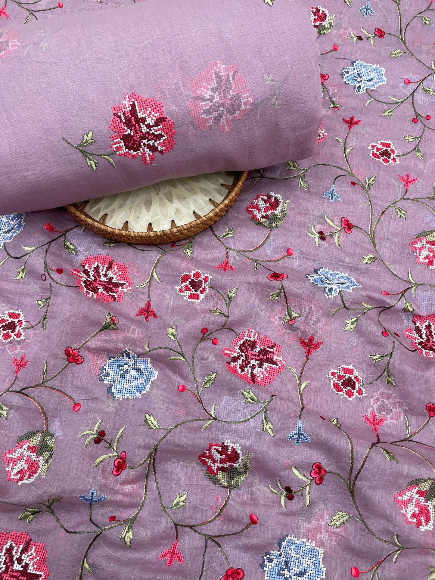 Pure Chanderi Embroidery Set (Color Available) 44"Inch