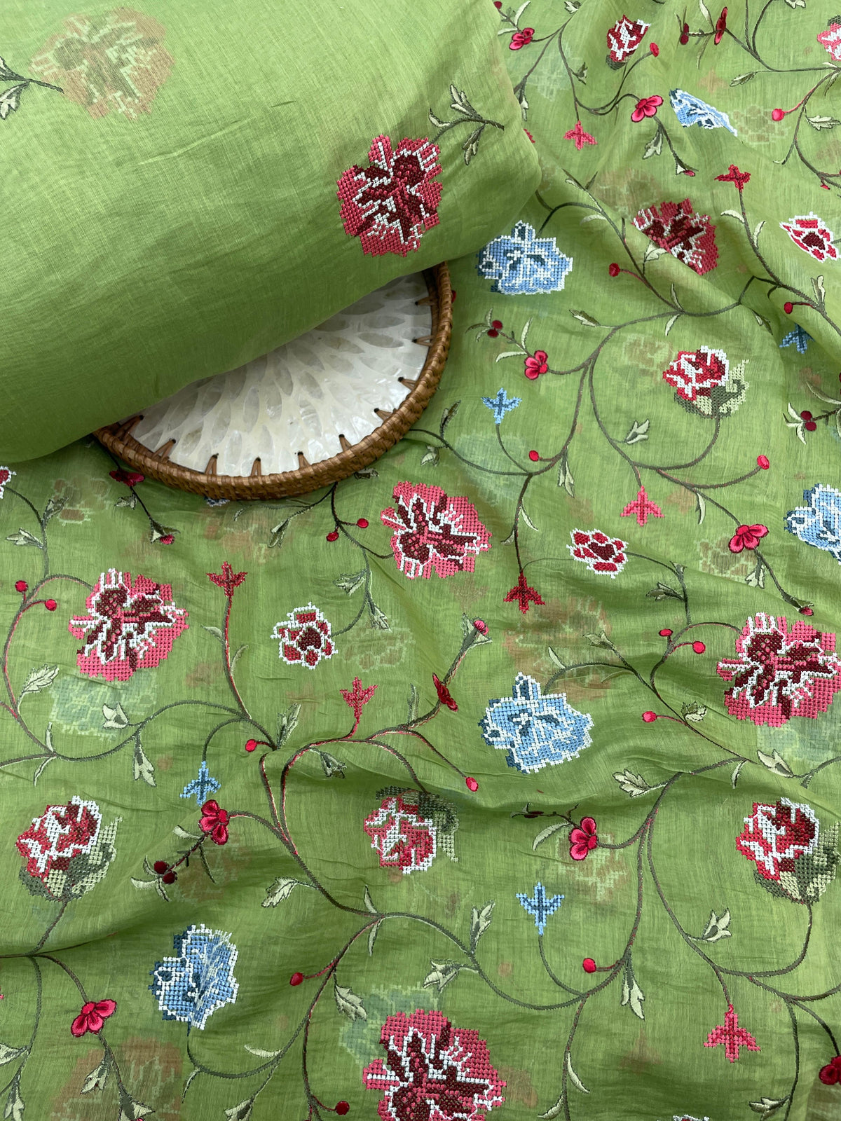 Pure Chanderi Embroidery Set (Color Available) 44"Inch