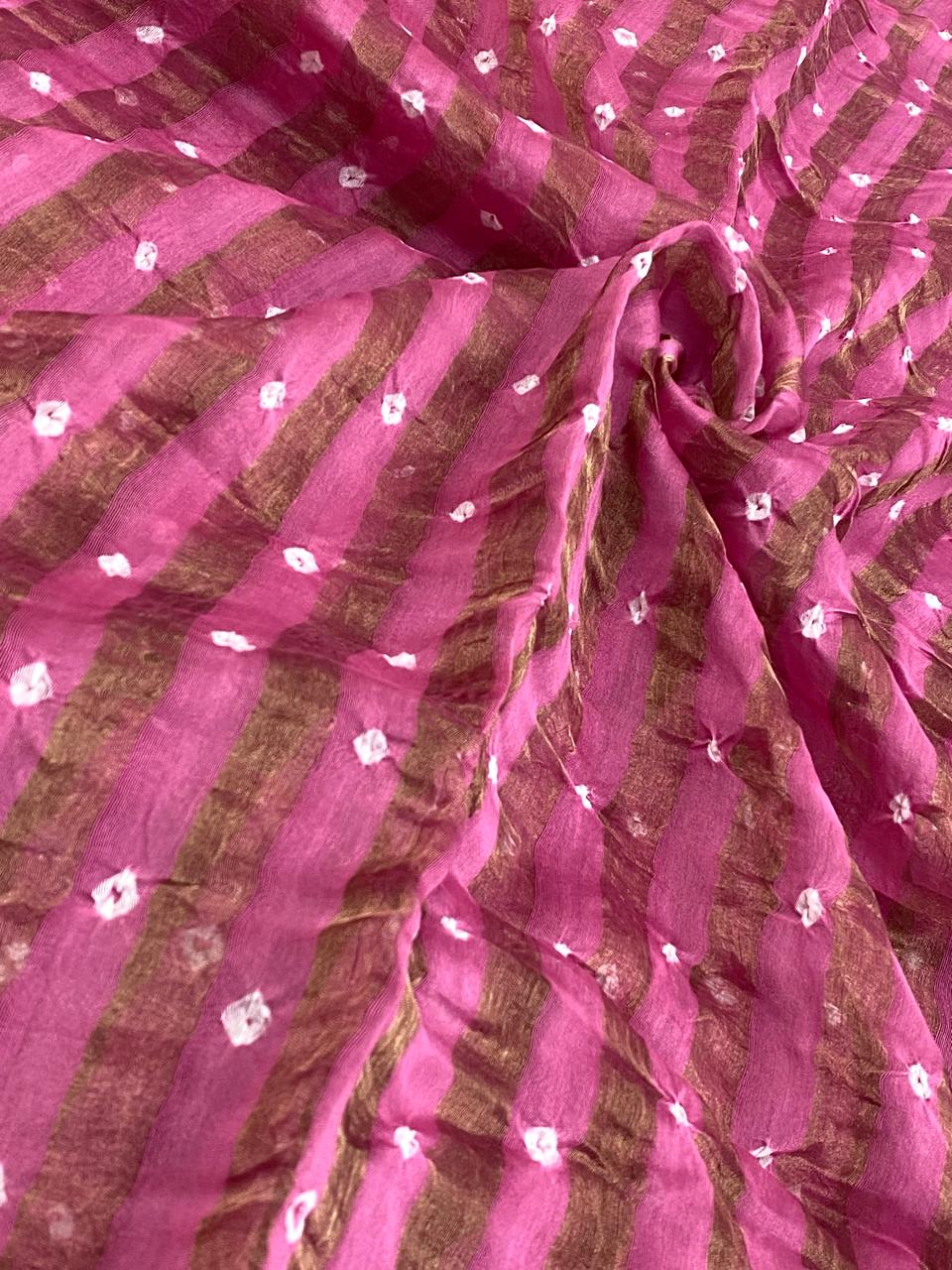 Pure Chanderi Tissue Stripes With Hand Bandhni (Color Available)