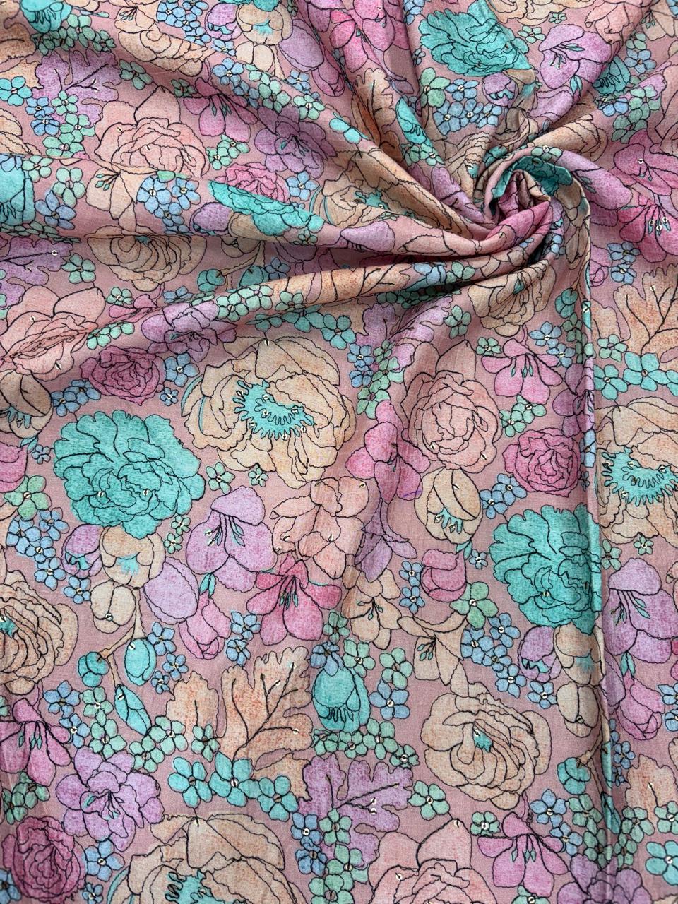 Dola Silk Position Print With Embroidery