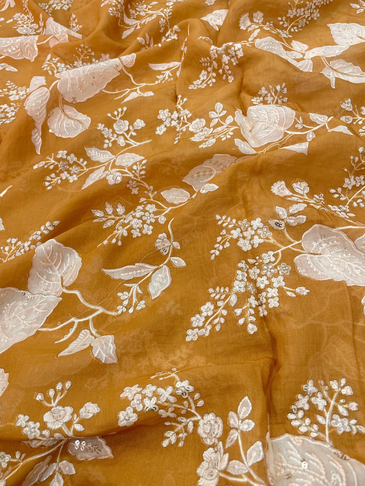 Chanderi Position Print Embroidery (Color Available) 44"Inch