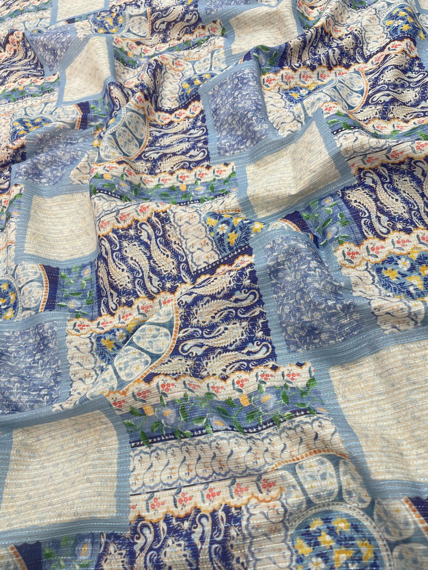 Cotton Self Stripes Embroidery With Print