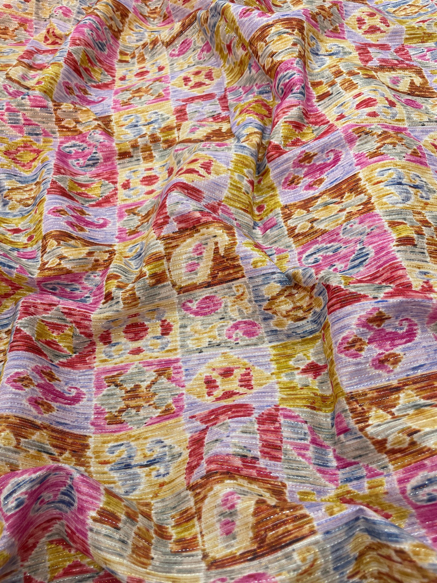 Cotton Self Stripes Embroidery With Print