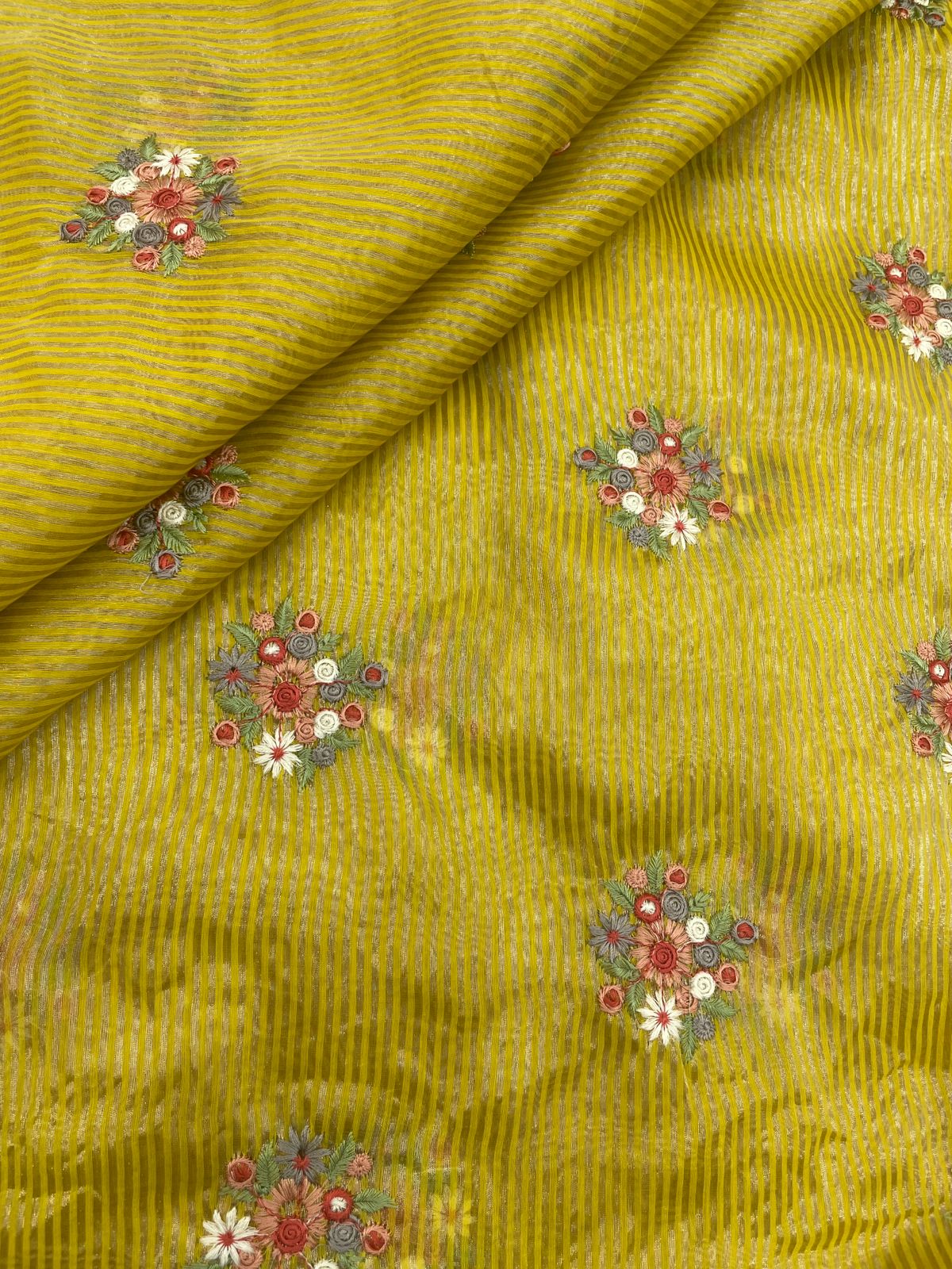 Chanderi Tissue Stripes Multithread Embroidery Fabric