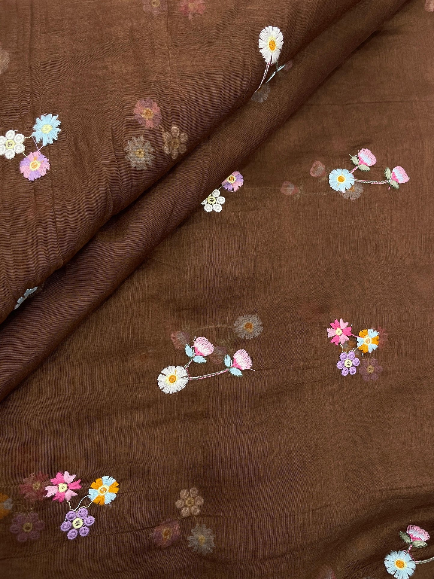 Silk Chanderi Multithread Embroidery 44"Inch (Colours Available)