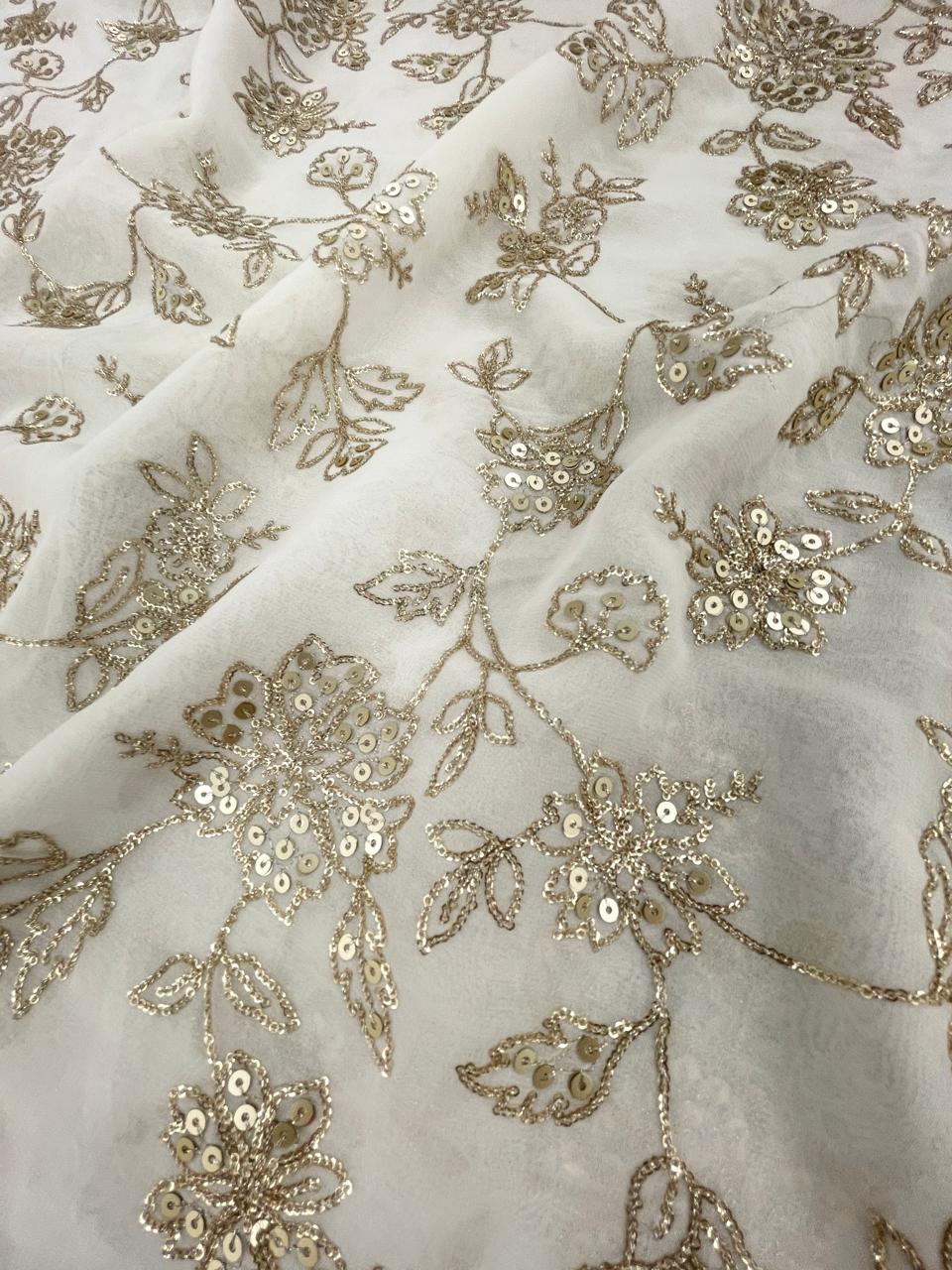 Georgette Zari Work Embroidery Dyeable