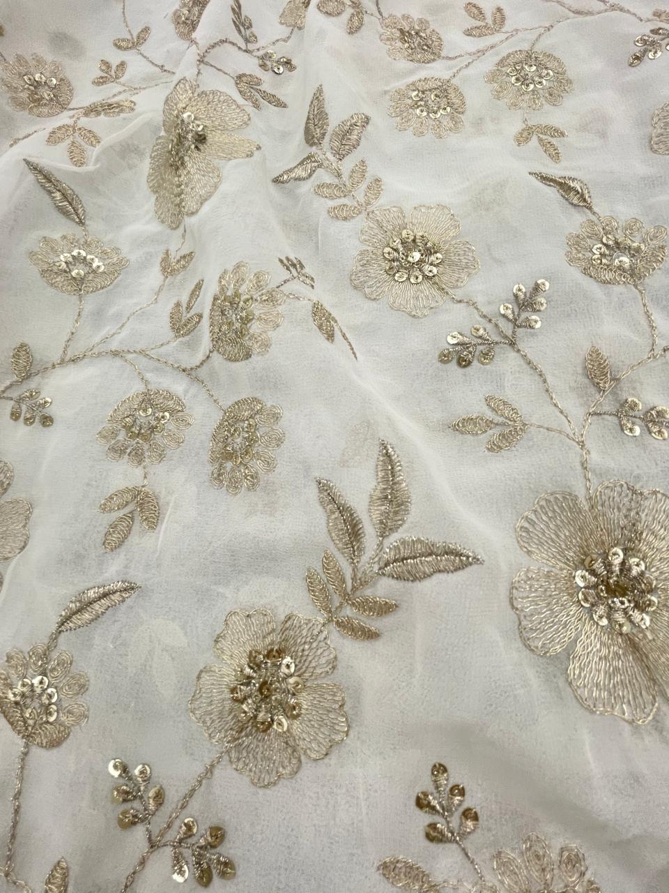 Georgette zari Work Embroidery Dyeable