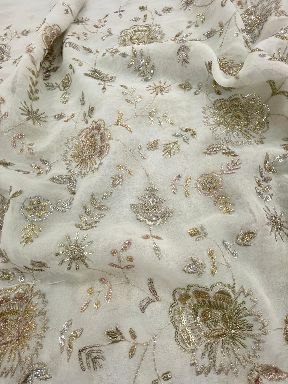 Georgette zari Work Embroidery Dyeable